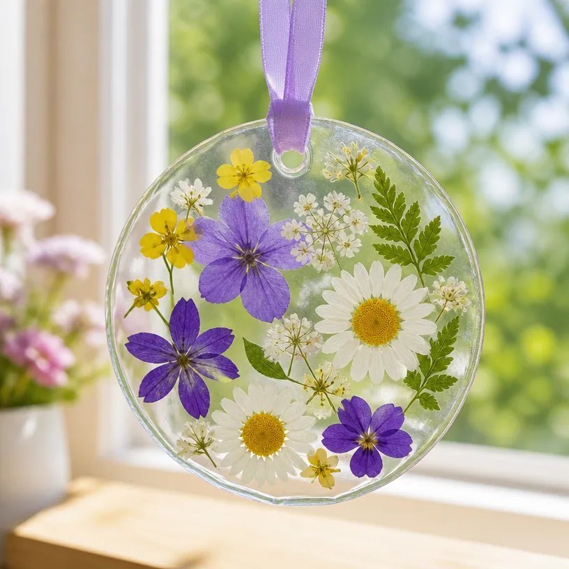 Clear Glue Pressed Flower Suncatcher
