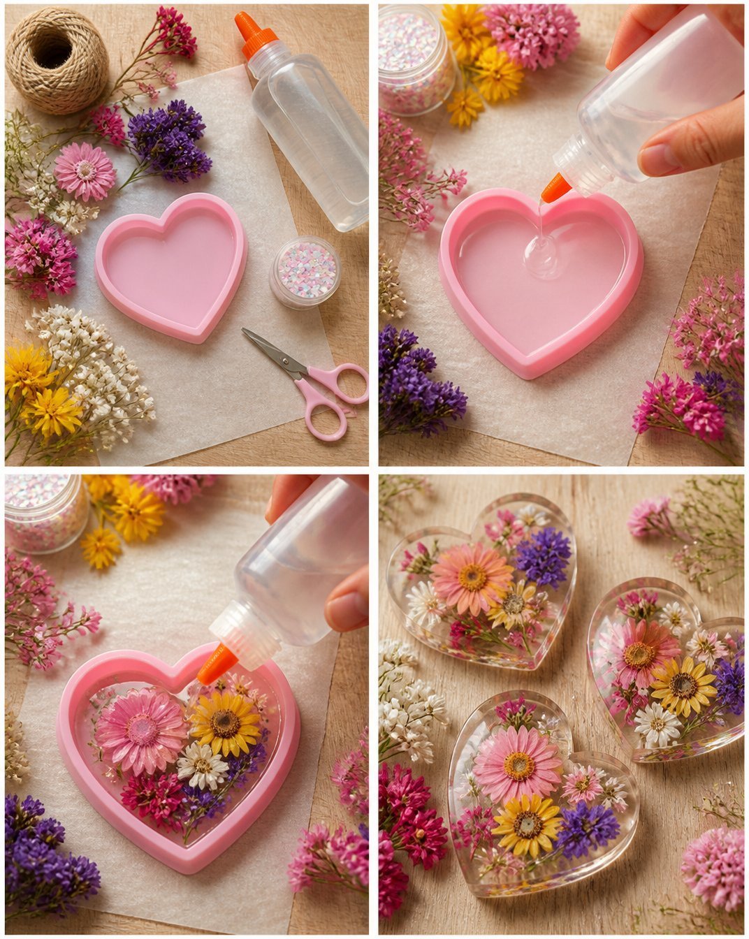 DIY Flower Hearts Craft Using Clear Glue