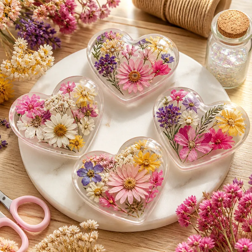 DIY Flower Hearts Craft Using Clear Glue
