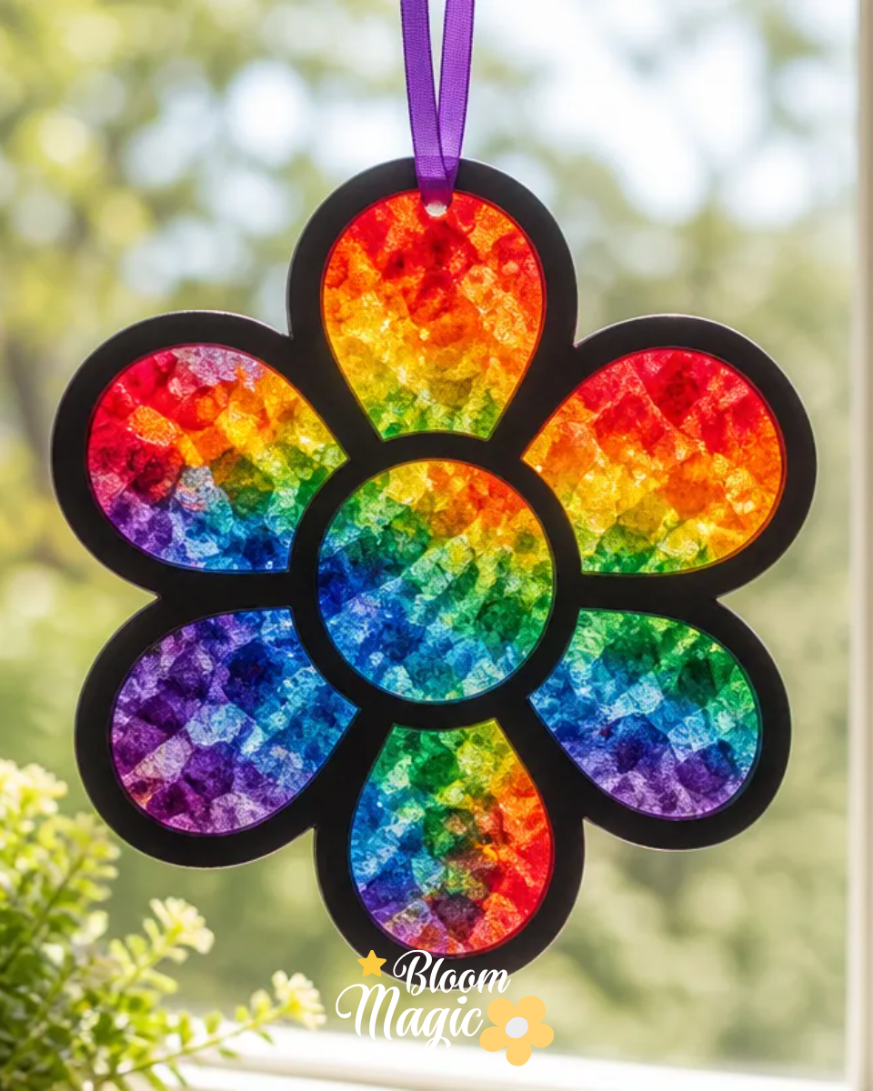DIY Melted Crayon Rainbow Flower Suncatcher for Spring
