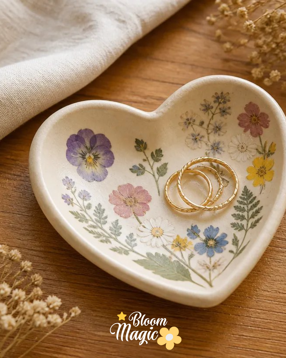 Pressed Flower Air Dry Clay Heart Dish Tutorial