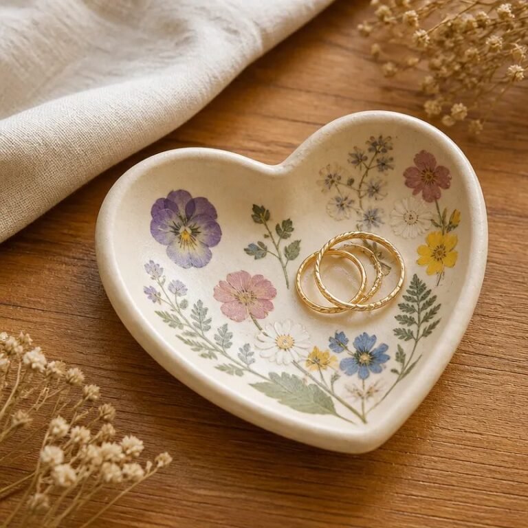 Pressed Flower Air-Dry Clay Heart Dish