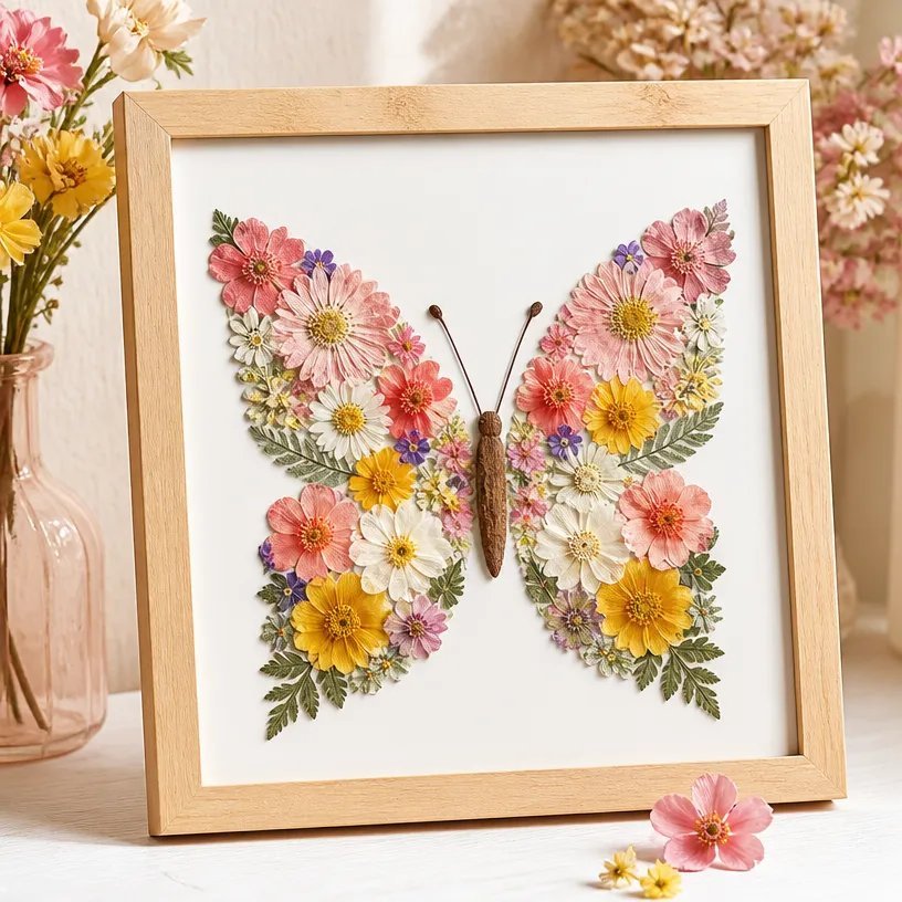 Pressed Flower Butterfly Collage Frame