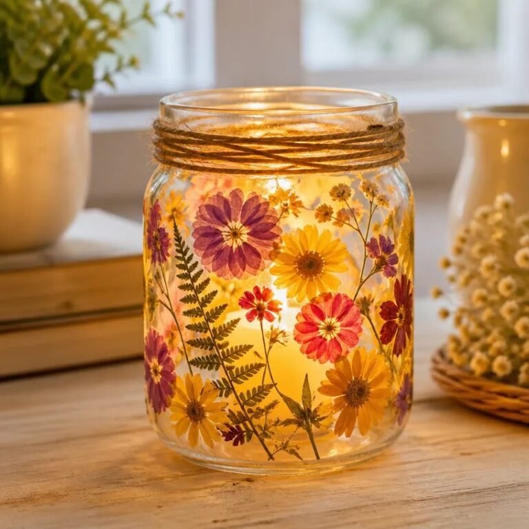 Pressed Flower Glass Jar Candle Holder