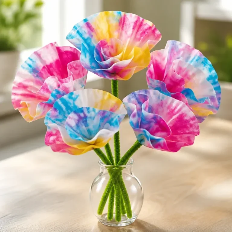 Colorful coffee filter tie-dye flower bouquet for creative home decor