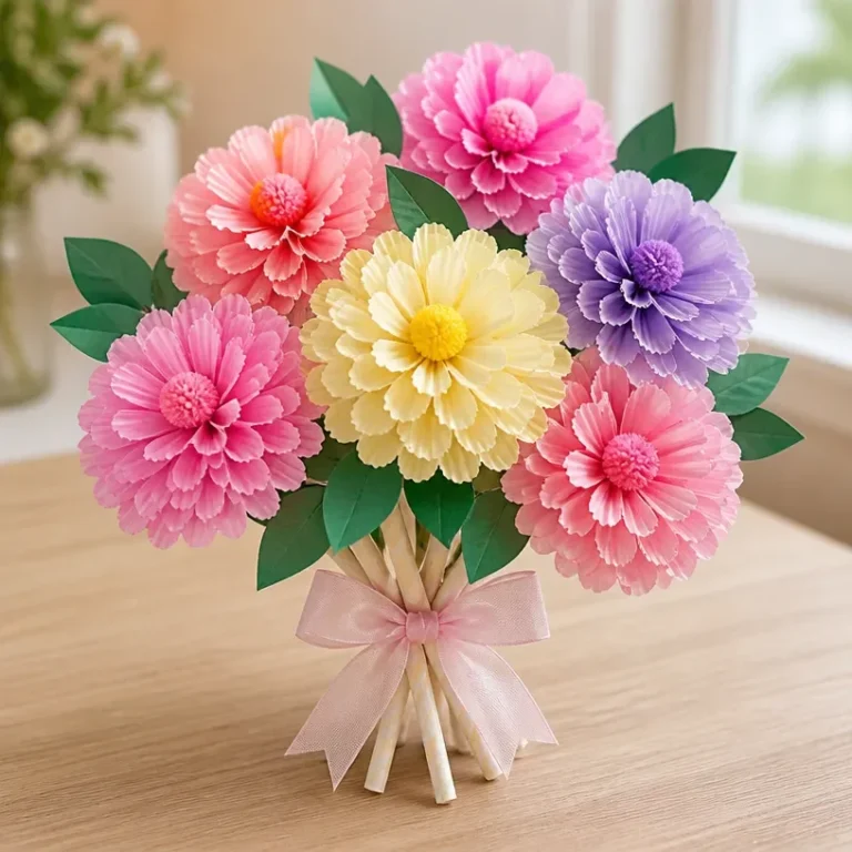 Dahlia bouquet made from colorful cupcake liners for decoration