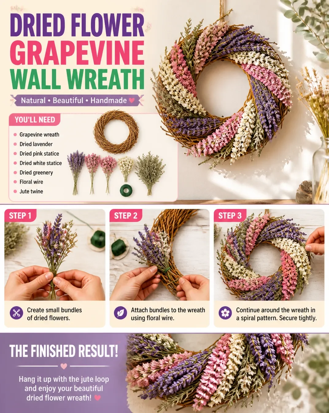 Dried Flower Grapevine Wall Wreath