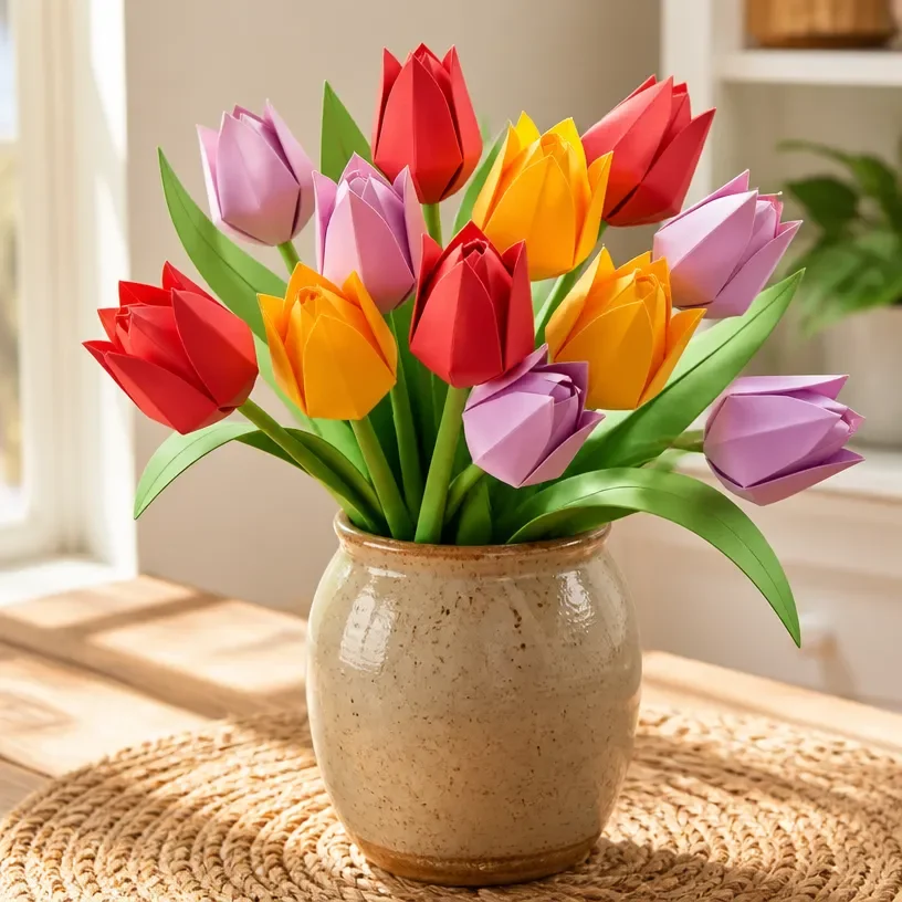 DIY folded paper tulip bouquet tutorial guide for crafting