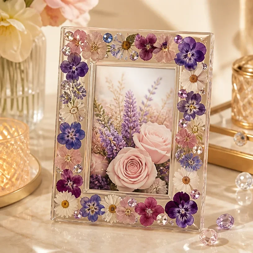 Magic Bloom DIY pressed flower crystal picture frame with colorful flowers