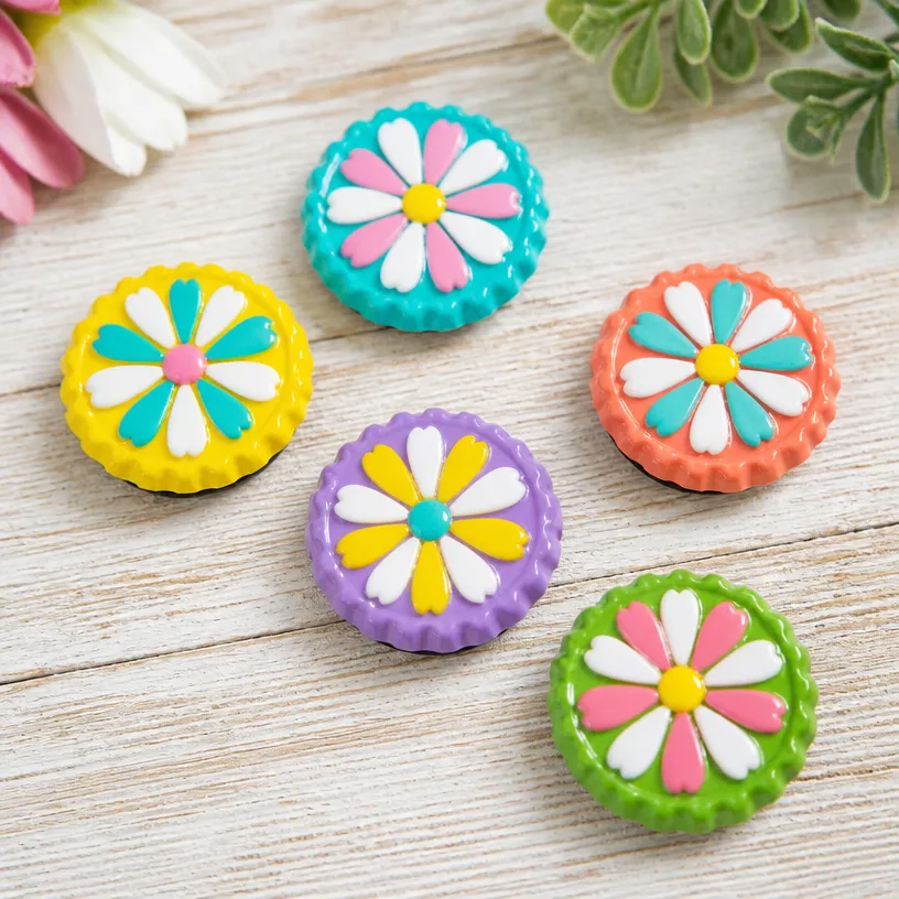 Painted Bottle Cap Flower Magnets