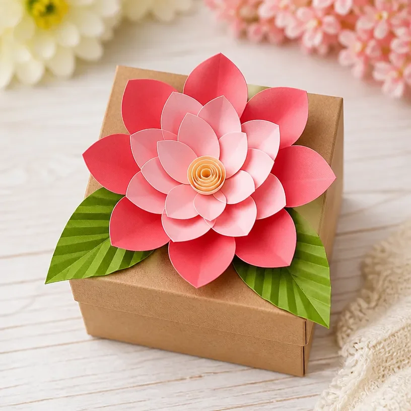 Beautiful paper flower gift box topper tutorial for unique gifts
