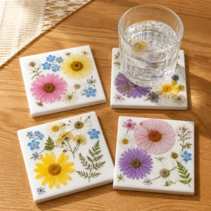 Pressed Flower Ceramic Tile Coasters