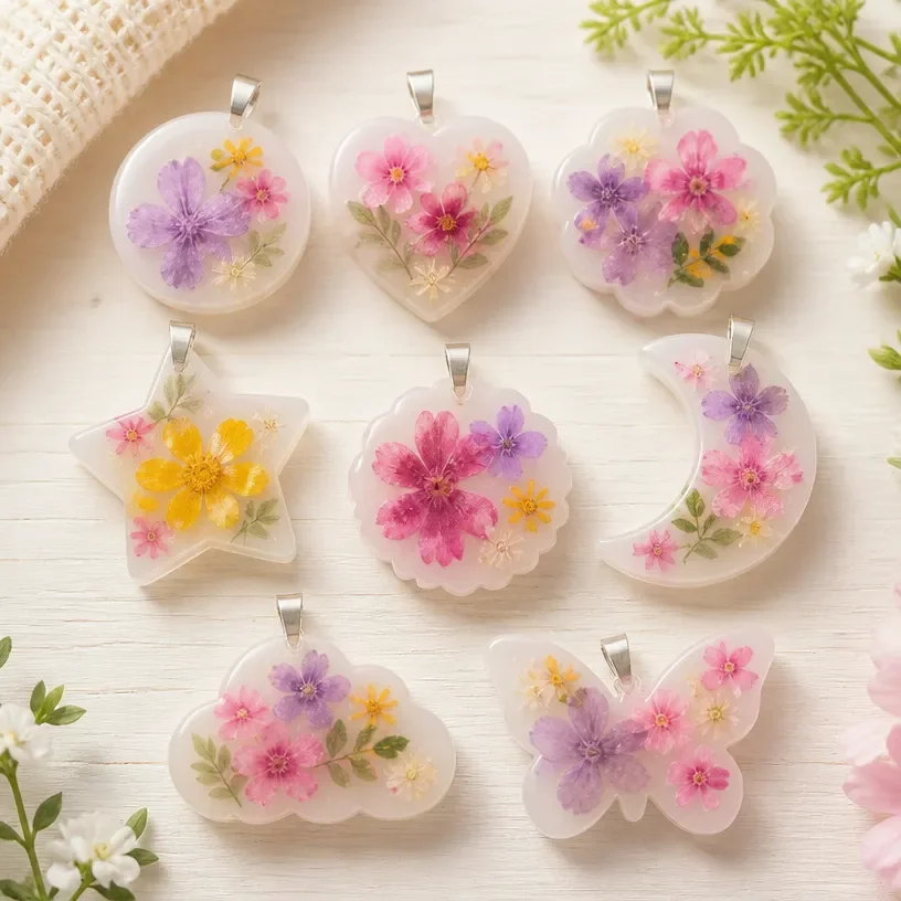 DIY pressed flower cornstarch charms tutorial step-by-step guide