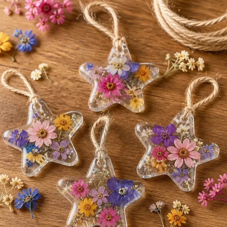 DIY tutorial for creating pressed flower glue charms with vibrant flowers