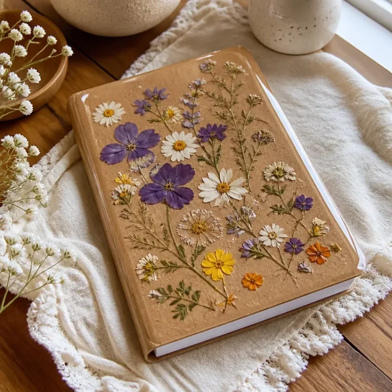 Beautiful pressed flower notebook cover design for creative inspiration.
