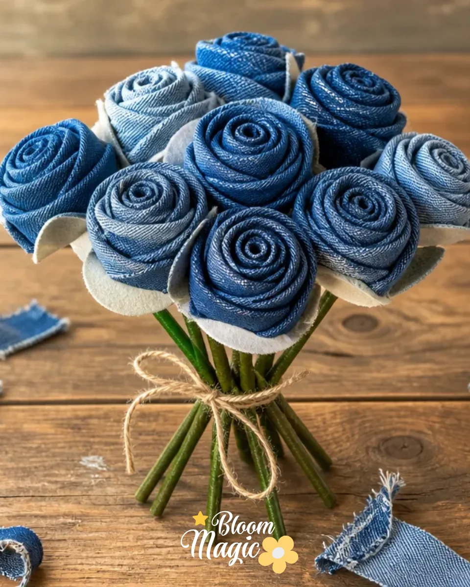 Rolled Denim Rose Bouquet Tutorial