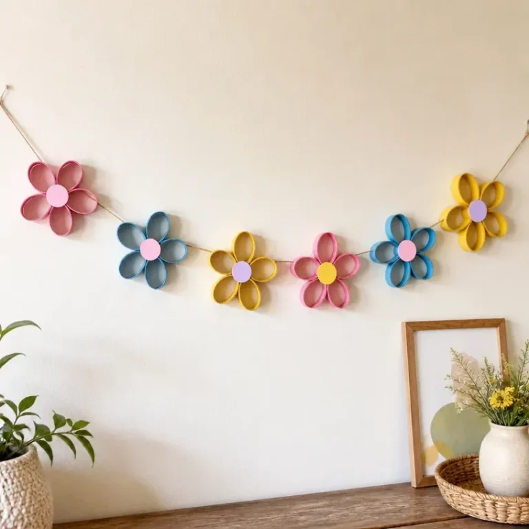 Unlit recycled paper flower garland for home decoration