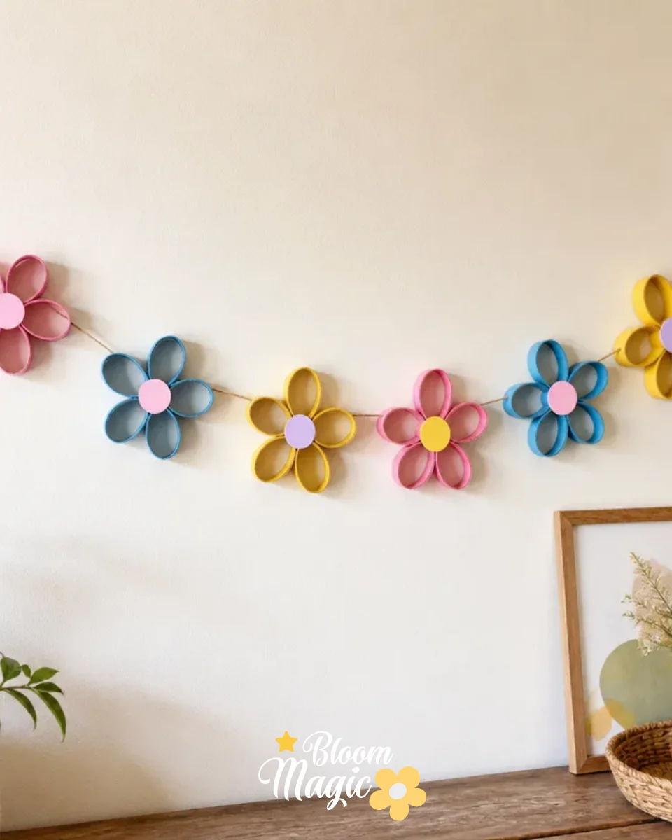 Unlit Recycled Paper Flower Garland for Home Decor